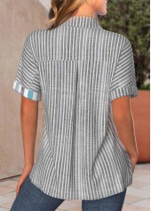 Light Grey plus size,Striped plus size,ROTITA Plus Size Button Light Grey Striped Blouse