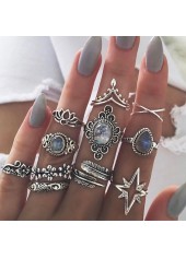 ensemble de bagues rondes en alliage d'argent avec strass