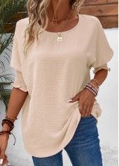 Raw white tops,Plain Color tops,Smocked Raw White Round Neck T Shirt