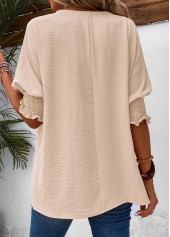 Raw white tops,Plain Color tops,Smocked Raw White Round Neck T Shirt