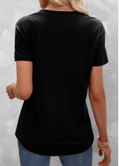 Black tops,Leopard tops,ROTITA Split Leopard Black Round Neck T Shirt