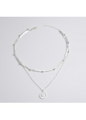 Silver jewelry,Other jewelry,Round Layered Design Alloy Silver Necklace
