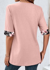 Light Pink tops,Floral tops,ROTITA Patchwork Floral Print Light Pink Fake Two Piece Twinset