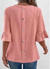 ROTITA Button Pink Round Neck T Shirt