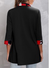 Black tops,Geometric tops,Striped tops,ROTITA Fake 2in1 Geometric Print Black Shirt Collar Blouse