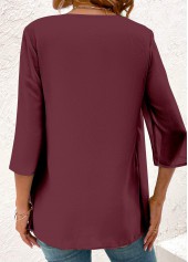 Deep Red tops,Plaid tops,Striped tops,Geometric tops,ROTITA Fake 2in1 Plaid Deep Red Scoop Neck Blouse