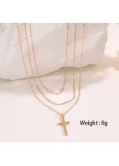 Gold jewelry,Plain Color jewelry,Pearl Detail Cross Gold Alloy Necklace Set