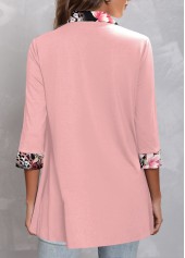 Light Pink tops,Floral tops,Leopard tops,ROTITA Fake 2in1 Floral Print Light Pink Blouse
