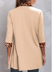 Light Camel tops,Leopard tops,ROTITA Fake 2in1 Leopard Light Camel Shirt Collar Blouse