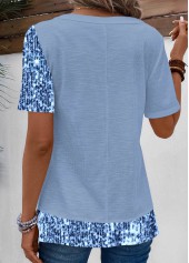 Dusty Blue tops,Contrast Color tops,ROTITA Sequin Dusty Blue Asymmetrical Neck Blouse