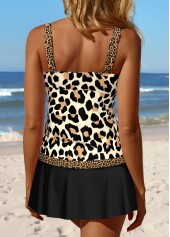 Black swimwear,Leopard swimwear,ROTITA Patchwork Black Leopard Mid Waisted Tankini Set
