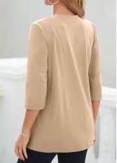 Light Coffee tops,Floral tops,ROTITA Floral Print Light Coffee Fake Two Piece Twinset