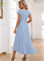 Light Blue dresses,Plain Color dresses,Party dresses,Elegant dresses,ROTITA Twist Light Blue High Low V Neck Dress