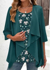 Rotita Fake 2-in-1-Bluse mit Blumendruck in Schwarzgrün