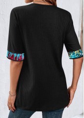 Black tops,Contrast Color tops,ROTITA Black Square Neck Short Sleeve Fake Two Piece Twinset