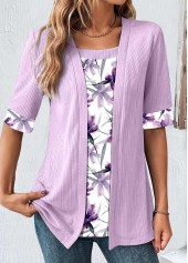 Rotita Plus Size hellviolettes gefälschtes zweiteiliges Twinset