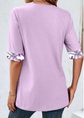 Light Purple tops,Floral tops,Plants tops,ROTITA Plus Size Light Purple Fake Two Piece Twinset