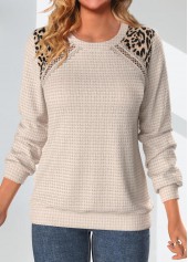 Rotita-Patchwork-Sweatshirt mit Leopardenmuster und Rundhalsausschnitt in hellem Kamel