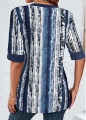 Navy tops,Geometric tops,Striped tops,ROTITA Fake 2in1 Geometric Print Navy T Shirt