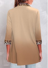 Light Camel tops,Leopard tops,ROTITA Fake 2in1 Leopard Light Camel Shirt Collar Blouse