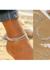 Alloy Layered Design Chain Silver Anklet
