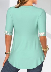 Mint Green tops,Floral tops,ROTITA Patchwork Floral Print Mint Green Fake Two Piece Twinset