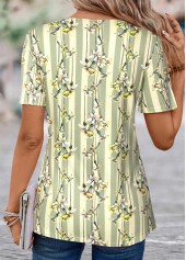 Light Green tops,Floral tops,Plants tops,ROTITA Patchwork Floral Print Light Green T Shirt