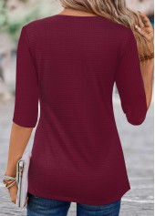 Wine Red tops,Plaid tops,ROTITA Circular Ring Plaid Wine Red T Shirt