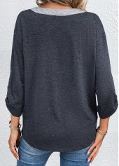 Dark Grey tops,Contrast Color tops,ROTITA Dark Grey T Shirt