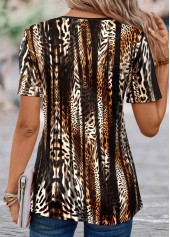 Dark Coffee tops,Leopard tops,ROTITA Fake 2in1 Leopard Dark Coffee T Shirt