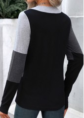 Dark Grey Marl tops,Black tops,Contrast Color tops,ROTITA Patchwork Dark Grey Marl Asymmetrical Neck T Shirt