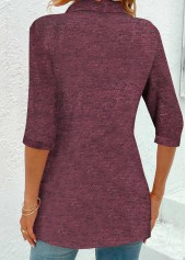 Deep Red tops,Plaid tops,Striped tops,Geometric tops,Houndstooth tops,ROTITA Eyelet Plaid Deep Red Shirt Collar Blouse