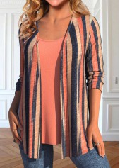 Brick Red plus size,Geometric plus size,Striped plus size,ROTITA Plus Size Brick Red Cardigan and Tank Top