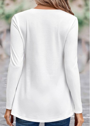 White tops,Plain Color tops,ROTITA Button White Turn Down Collar T Shirt