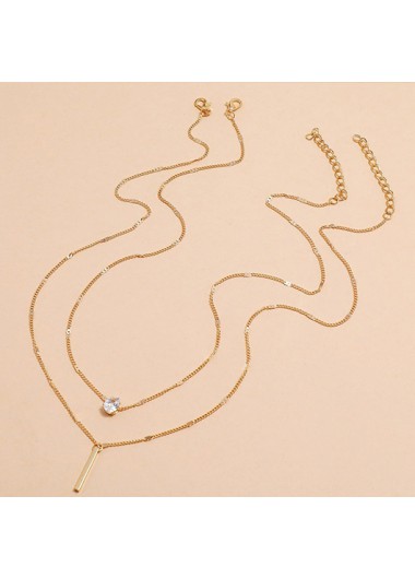Golden jewelry,Contrast Color jewelry,Teardrop Rhinestone Deatail Golden Alloy Necklace Set