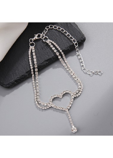 Silver jewelry,Heart jewelry,Heart Design Alloy Detail Silver Anklet