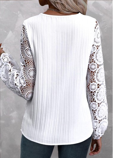 White tops,Plain Color tops,ROTITA Plus Size Lace White V Neck Long Sleeve Blouse