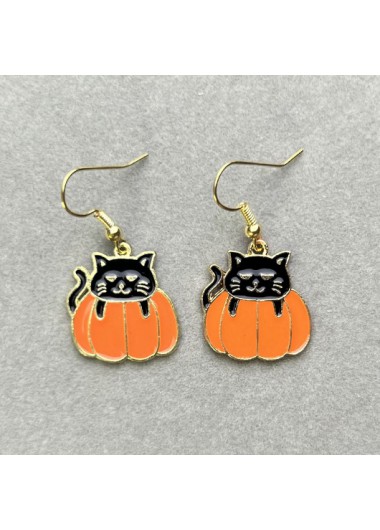 Orange jewelry,Animal Print jewelry,Plants jewelry,Alloy Halloween Cat Pumpkin Orange Earrings