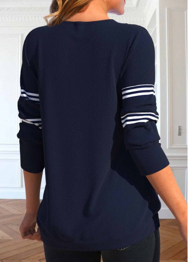 Navy tops,Striped tops,Geometric tops,ROTITA Striped Navy Sweatshirt