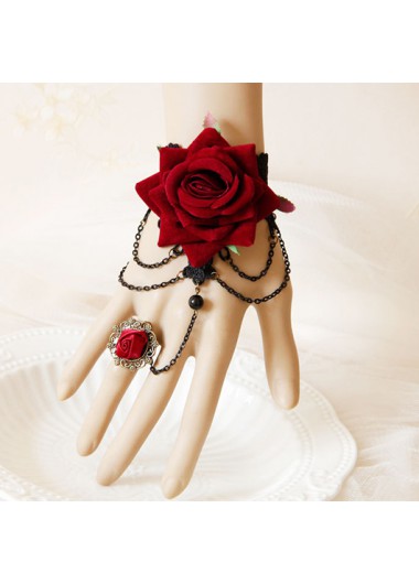 Lace Chain Detail Rose Red Bracelet product