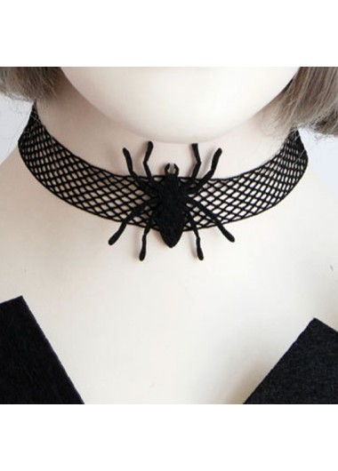 Spider Detail Black Gothic Choker Necklace