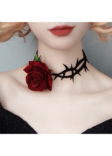 Rose Halloween Design Tie Red Necklace