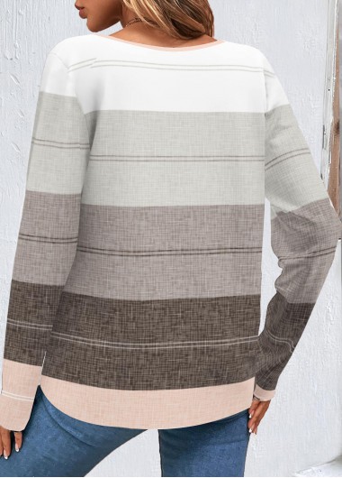 Multi Color tops,Striped tops,Geometric tops,ROTITA Button Multi Color Round Neck T Shirt