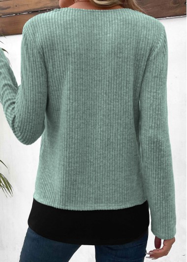 Sage Green tops,Black tops,Contrast Color tops,ROTITA Plus Size Sage Green Fake Two Piece Twinset