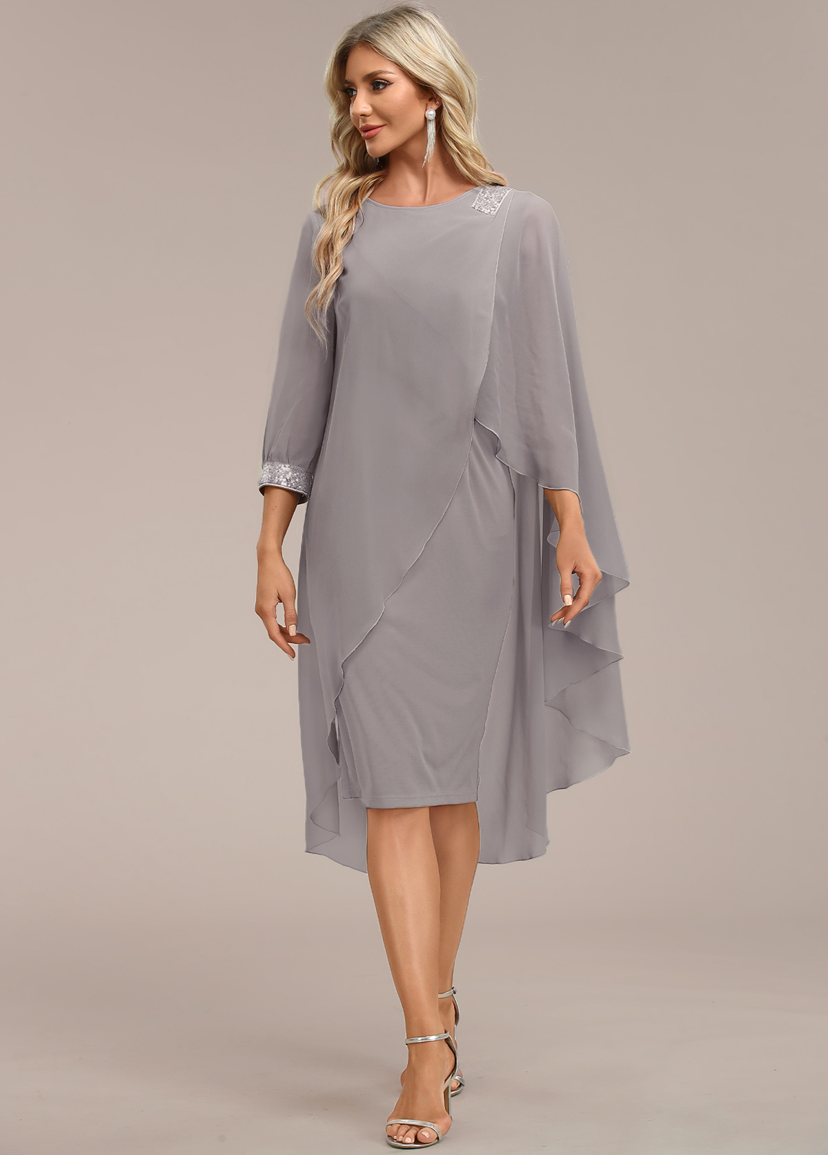 robe rotita asymétrie zippée dos gris col rond