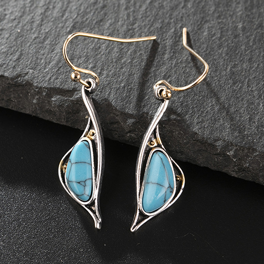 Peacock Blue jewelry,Geometric jewelry,Peacock Blue Alloy Detail Patchwork Earrings