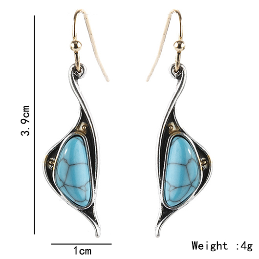 Peacock Blue jewelry,Geometric jewelry,Peacock Blue Alloy Detail Patchwork Earrings