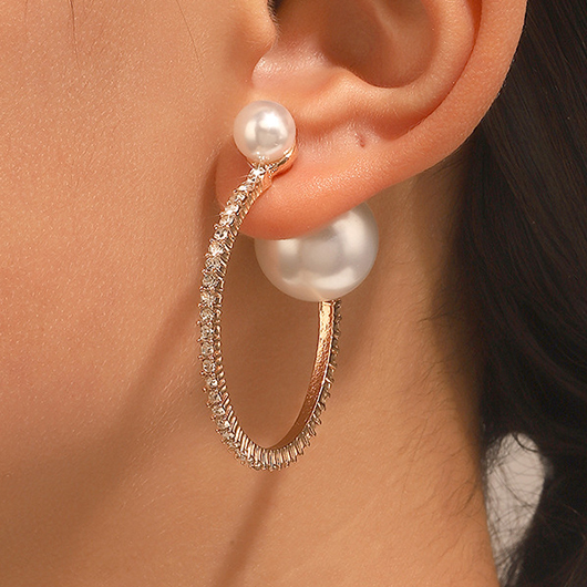 Pearl Design Rhinestone Detail Gold Earrings