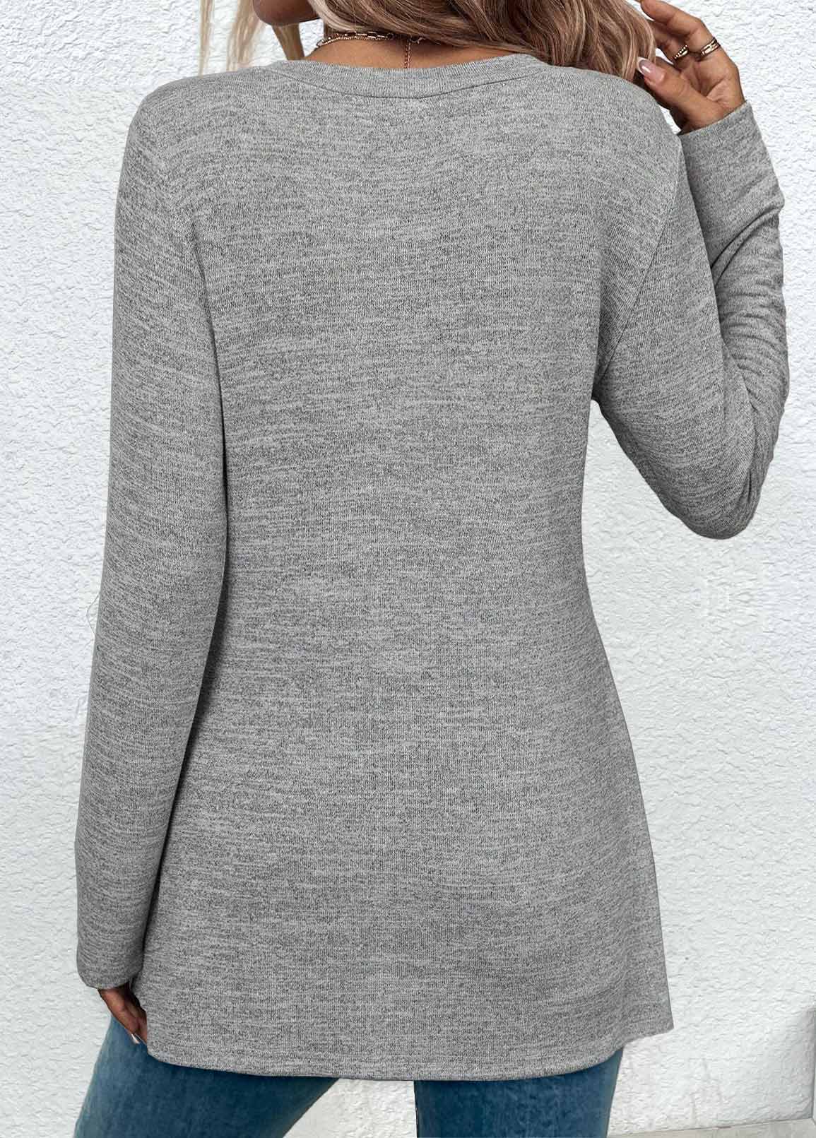 Rotita Asymmetrie Graues Langarm-T-Shirt mit Rundhalsausschnitt