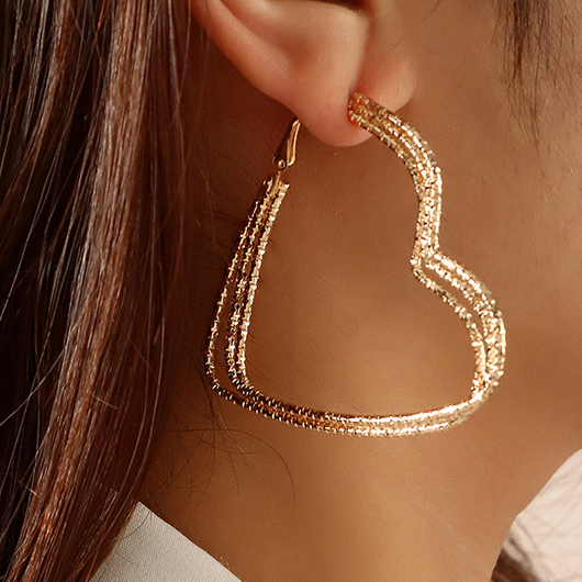 Heart Shape Detail Golden Alloy Earrings